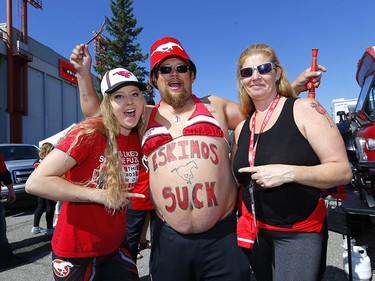 Fans, Tony Mettinano cheers on his team during the tailgate party at McMahon stadium in Calgary on Monday, September 2, 2019. Darren Makowichuk/Postmedia