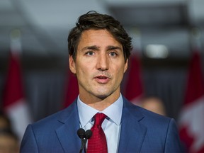 Federal Liberal leader Justin Trudeau, joined by MPs and Liberal candidates, makes an announcement Toronto Don Valley Hotel and Suites in Toronto, Ont. on Friday September 20, 2019. Ernest Doroszuk/Toronto Sun/Postmedia