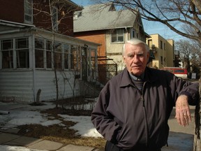 Legendary hockey broadcaster Dick Irvin is shown in 2006 outside his family's former home on Angus Street. The Irvin family lived in Regina from 1923 to 1951.