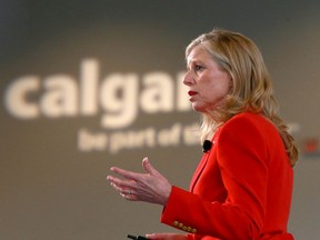 Mary Moran, President and CEO, Calgary Economic Development speaks in Calgary on Wednesday during the  Calgary Economic Outlook luncheon at the Convention Centre.