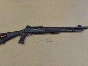 Calgary police seized an Escort shotgun, a dismantled Hawatha shotgun, 211.5 grams of a powdered substance suspected to be fentanyl and several other weapons allegedly hidden throughout a southeast home.