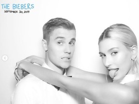Justin Bieber posted this photo with wife Hailey after renewing their vows on Sept. 30, 2019. (Instagram)