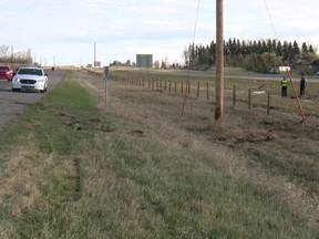 Scene of the crash north of Okotoks which killed Daniel Tillapaugh on May 6, 2017.