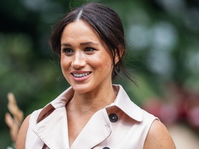 Meghan, the Duchess of Sussex arrives at the British High Commissioner residency in Johannesburg where she will meet with Graca Machel, widow of former South African president Nelson Mandela, in Johannesburg, on Oct. 2, 2019. (MICHELE SPATARI/AFP via Getty Images)