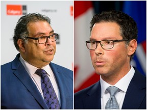 Mayor Naheed Nenshi, left, and Justice Minister Doug Schweitzer, right, are seen in Postmedia file photos.