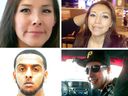 From top left, clockwise: Glynnis Fox, Tiffany Ear, Cody Pfeiffer and Hanock Afowerk.  The first three were found dead in a burned vehicle in Sage Hill on July 10, 2017, while Afowerk's body was found along Hwy 22 west of Calgary.