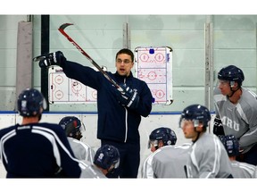 Bert Gilling, Mount Royal University Cougars men's hockey head coach during their practice at Flames Community Arena in Calgary, Alta. on Wednesday October 19, 2016. Leah Hennel/Postmedia