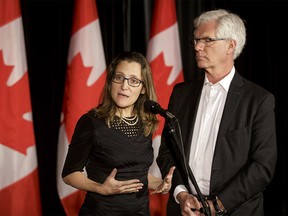 Liberal MPs Chrystia Freeland and Jim Carr at the Fairmont Palliser in Calgary on Jan. 24, 2017.