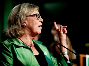 Green Party leader Elizabeth May speaks to supporters after the federal election in Victoria, British Columbia, Canada October 21, 2019.