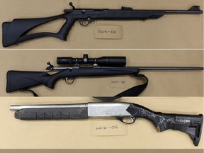 Photos of weapons seized by Calgary police in connection with a drug trafficking investigation. (Supplied)