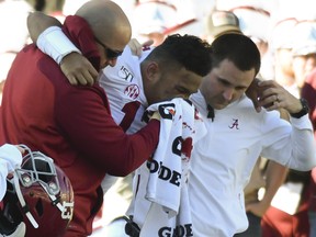 Alabama Crimson Tide quarterback Tua Tagovailoa had successful surgery to repair a dislocated hip Monday in Houston.   Matt Bush/USA TODAY Sports