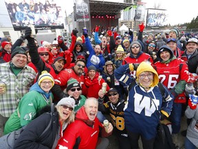 Thousands of fans ham it up during the Tailgate party at McMahon stadium during the 107th Grey Cup in Calgary on Sunday, November 24, 2019. Darren Makowichuk/Postmedia