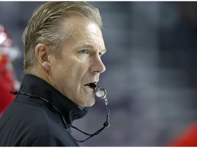 Calgary Flames newly appointed head coach Geoff Ward  in Calgary at the Saddledome on Friday, November 29, 2019. The NHL team officially announced Bill Peters will no longer coach the team and it has accepted Peters' resignation. Jim Wells/Postmedia