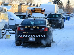 Police were on the scene of a serious assault involving a weapon in the 2400 block of 48th Street S.E. on Sunday November 10, 2019.  Gavin Young/Postmedia