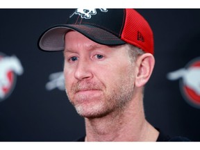 Calgary Stampeders head coach Dave Dickenson speaks to media after the team lost the West Division Semi-Final game against the Winnipeg Blue Bombers on Monday, November 11, 2019. Dean Pilling/Postmedia