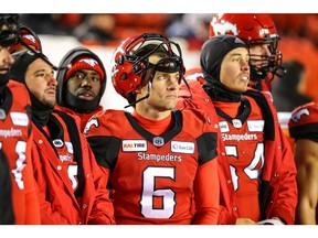 Calgary Stampeders Rob Maver in the final minutes of a 35-14 loss to the Winnipeg Blue Bombers in the 2019 CFL West Division semi final in Calgary on Sunday, November 10, 2019. Al Charest/Postmedia