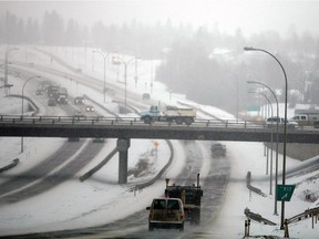Snow falls near Fort McMurray on Highway 63. (File photo)