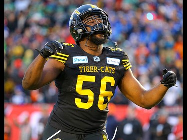 Hamilton Tiger-Cats Ja'Gared Davis runs onto the field during the 107th Grey Cup CFL championship football game in Calgary on Sunday, November 24, 2019. Al Charest/Postmedia