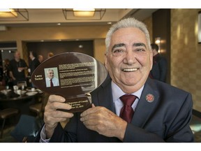 Long-time sports columnist Larry Tucker at his induction into the Football Writers of Canada Hall of Fame in Calgary, Ab., on Sunday November 24, 2019. Mike Drew/Postmedia