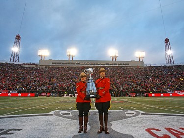 The Grey Cup arrives before the 107th Grey Cup CFL Championship football game in Calgary at McMahon Stadium, Sunday, November 24, 2019.  Jim Wells/Postmedia