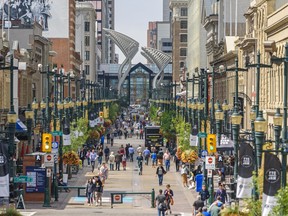 Pedestrians on Stephen Avenue in Calgary.