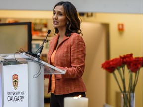 Geeta Sankappanavar, University of Calgary board of governors chair, speaks at the memorial event held at the 30th anniversary of Montreal Massacre at Schulich School of Engineering on Friday, December 6, 2019.