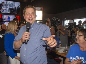 Conservative Party Leader Andrew Scheer addresses faithful at a rally at the Crabby Joe's restaurant inLondon, Ont. on Sept. 24, 2019. (Postmedia Network)
