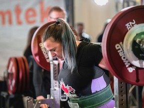Edmonton's Sara Burwash competes in the 2019 World Powerlifting World Championships in Calgary, held Oct. 3–6, 2019. Burwash set five world records and finished first overall in her age and weight class at the competition.