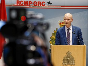 Dave Berry, vice-president, regulatory services, with Alberta Gaming, Liquor and Cannabis, speaks about recreation cannabis purchasing in relation to charges against Moxiplay related to a $15-million money laundering operation linked to illegal online cannabis sales, during a news conference at K Division headquarters in Edmonton, on Thursday, Dec. 19, 2019.
