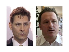 Michael Kovrig (left) and Michael Spavor, the two Canadians detained in China, are shown in these 2018 images taken from video. THE CANADIAN PRESS/AP