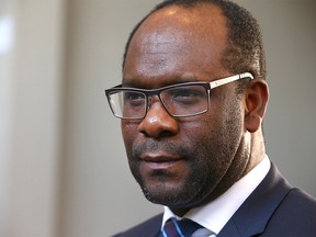 Albera Minister of Municipal Affairs Kaycee Madu speaks to media during the United Conservative Party annual general meeting in northeast Calgary Sunday, December 1, 2019. Jim Wells/Postmedia