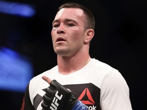 Colby Covington of United States gestures after defeating Dong Hyun Kim of South Korea  in the Welterweight Bout during UFC Singapore Fight Night at Singapore Indoor Stadium on June 17, 2017 in Singapore.