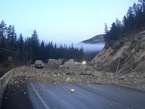A rock slide has closed Highway 93 in both directions near Fairmont Hot Springs.