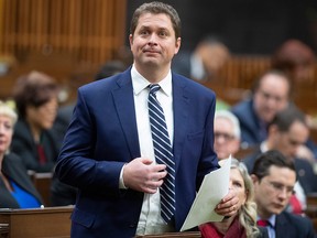 Leader of the Opposition Andrew Scheer rises to announce he will step down as leader of the Conservatives, Thursday Dec. 12, 2019 in the House of Commons in Ottawa.