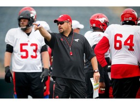 Calgary Stampeders offensive line coach Pat DelMonaco during practice on Thursday, August 31, 2017. Al Charest/Postmedia