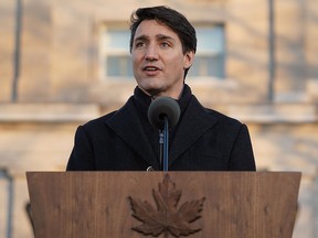 Canadian Prime Minister Justin Trudeau speaks after swearing-in his new cabinet during ceremony at Rideau Hall on November 20, 2019 in Ottawa. (CHRIS WATTIE/AFP via Getty Images)