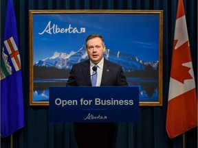 Premier Jason Kenney speaks with the media at McDougall Centre in Calgary on Monday, September 23, 2019.