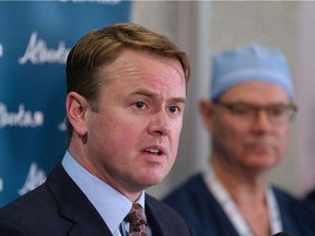 Alberta Health Minister Tyler Shandro makes an announcement on surgery wait times at the Southern Alberta Eye Centre on Tuesday, Dec. 10, 2019.