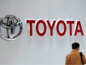 In this file photo taken on February 06, 2019 The logo of Toyota Motor is displayed at a company's car showroom in Tokyo.