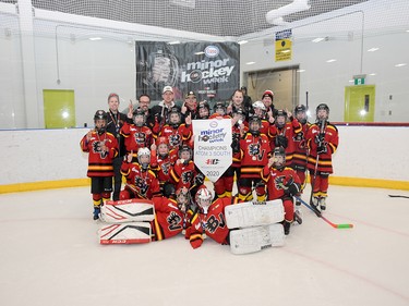 Calgary Herald, Jan. 19, 2020 The Bow Valley 3 Flames won the Atom 3 South Division title during Esso Minor Hockey Week in Calgary on Jan. 18, 2020. coryhardingphotography.com