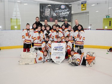 Calgary Herald, Jan. 19, 2020 The Esso Minor Hockey Week champ Bow Valley 7 White Flames prevailed in the Atom 7 South Division in Calgary on Jan. 18, 2020. coryhardingphotography.com