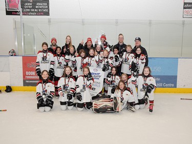 Calgary Herald, Jan. 19, 2020 The GHC Inferno Flames were too hot for the competition in the Atom Girls Division during Esso Minor Hockey Week in Calgary on Jan. 18, 2020. coryhardingphotography.com