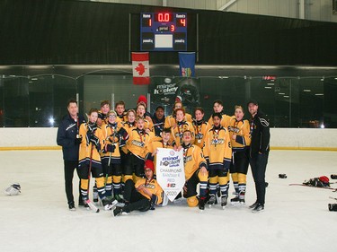 Calgary Herald, Jan. 19, 2020 The Blackfoot 5 Chiefs finished on top of the Bantam 6 Red Division on Jan. 19, 2020, during Esso Minor Hockey Week play in Calgary. coryhardingphotography.com