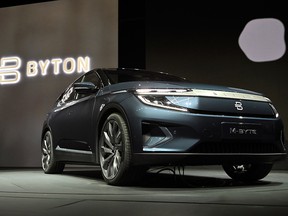 The Byton M-Byte is displayed during a Byton press event at CES 2020 at the Mandalay Bay Convention Center on Jan. 5, 2020 in Las Vegas.