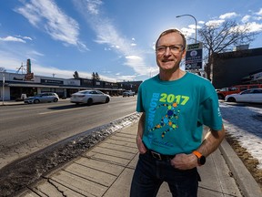 Gord Hobbins, owner and manager at Gord's Running Store on Centre Street, has concerns about the disruption from construction when work begins on an above-ground LRT line in front of his business.