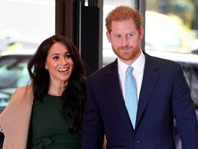 Britain's Prince Harry and Meghan, Duchess of Sussex, arrive to attend the WellChild Awards Ceremony in London, Oct. 15, 2019.