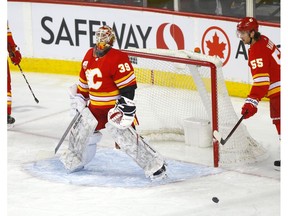 Calgary Flames goalie Cam Talbot is scored on by the New York Rangers in first period action at the Scotiabank Saddledome in Calgary on Thursday, January 2, 2020. Darren Makowichuk/Postmedia