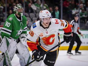 Calgary Flames centre Elias Lindholm in action against the Dallas Stars on Dec. 22, 2019.