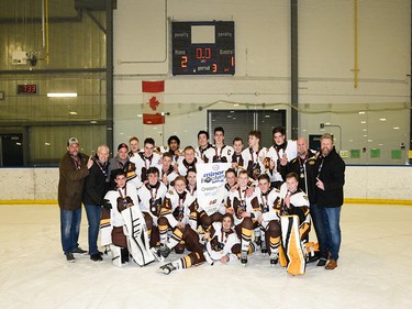Calgary Herald, Jan. 19, 2020 The Bow River 1 Bruins were the last team standing in the Midget 1 Division, grabbing the Esso Minor Hockey Week title on Jan. 18, 2020, in Calgary. coryhardingphotography.com