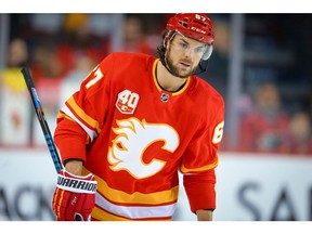 Calgary Flames Michael Frolik during warm-up before facing the Chicago Blackhawks during NHL hockey in Calgary on Tuesday December 31, 2019. Al Charest / Postmedia